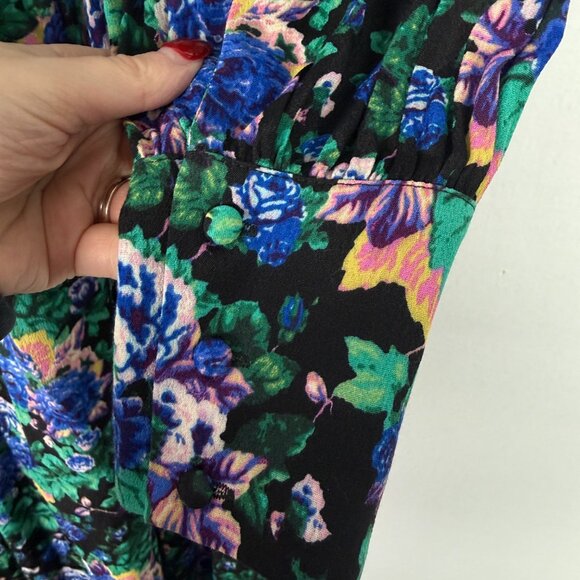 Zara Floral Long Sleeve Midi Dress Black Size Small S EUC - Picture 14 of 14